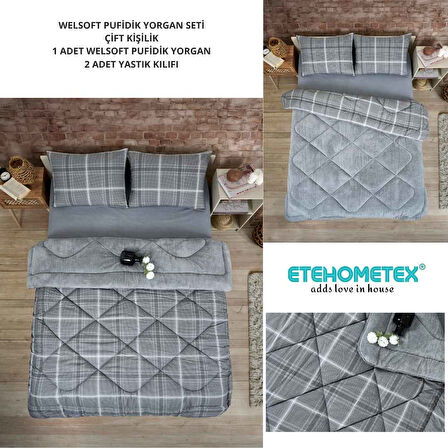 ETE HOMETEX ÇİFT KİŞİLİK LÜX WELSOFT YORGAN SETİ 195X215CM SAFİR GRİ 8696474231948