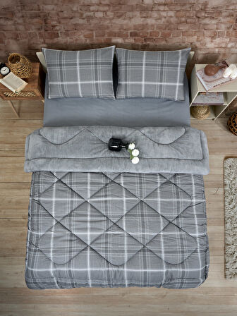 ETE HOMETEX ÇİFT KİŞİLİK LÜX WELSOFT YORGAN SETİ 195X215CM SAFİR GRİ 8696474231948