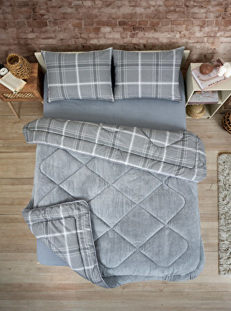 ETE HOMETEX ÇİFT KİŞİLİK LÜX WELSOFT YORGAN SETİ 195X215CM SAFİR GRİ 8696474231948