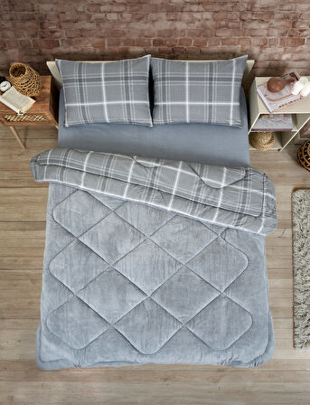 ETE HOMETEX ÇİFT KİŞİLİK LÜX WELSOFT YORGAN SETİ 195X215CM SAFİR GRİ 8696474231948