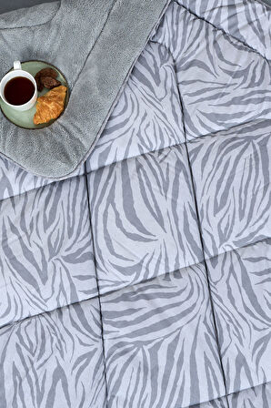 ETE HOMETEX ÇİFT KİŞİLİK LÜX WELSOFT YORGAN SETİ 195X215CM ZEBRA GRİ 8696474231950