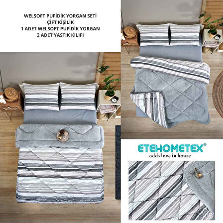 ETE HOMETEX ÇİFT KİŞİLİK LÜX WELSOFT YORGAN SETİ 195X215CM TASEL GRİ 8696474231951
