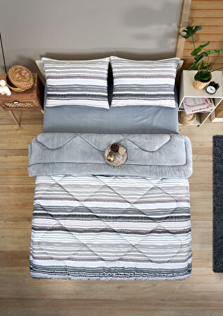 ETE HOMETEX ÇİFT KİŞİLİK LÜX WELSOFT YORGAN SETİ 195X215CM TASEL GRİ 8696474231951