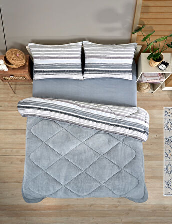 ETE HOMETEX ÇİFT KİŞİLİK LÜX WELSOFT YORGAN SETİ 195X215CM TASEL GRİ 8696474231951