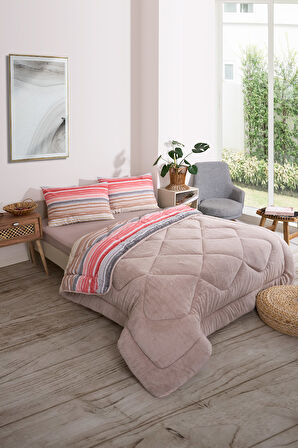 ETE HOMETEX ÇİFT KİŞİLİK LÜX WELSOFT YORGAN SETİ 195X215CM TASEL BEJ 8696474231952