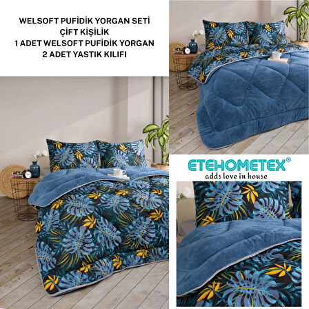 ETE HOMETEX ÇİFT KİŞİLİK LÜX WELSOFT YORGAN SETİ 195X215CM MONESTERA İNDİGO 8696474231953