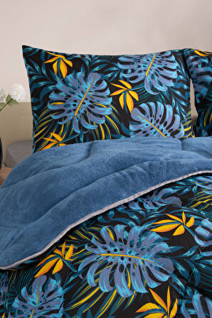 ETE HOMETEX ÇİFT KİŞİLİK LÜX WELSOFT YORGAN SETİ 195X215CM MONESTERA İNDİGO 8696474231953