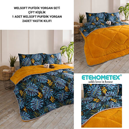 ETE HOMETEX ÇİFT KİŞİLİK LÜX WELSOFT YORGAN SETİ 195X215CM MONESTERA HARDAL 8696474231954