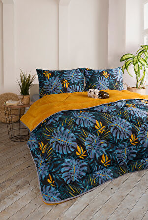ETE HOMETEX ÇİFT KİŞİLİK LÜX WELSOFT YORGAN SETİ 195X215CM MONESTERA HARDAL 8696474231954