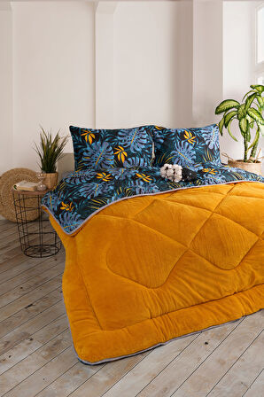 ETE HOMETEX ÇİFT KİŞİLİK LÜX WELSOFT YORGAN SETİ 195X215CM MONESTERA HARDAL 8696474231954