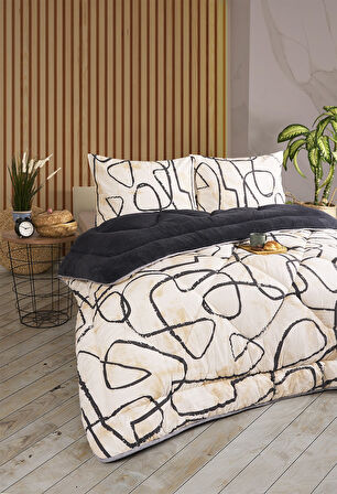 ETE HOMETEX ÇİFT KİŞİLİK LÜX WELSOFT YORGAN SETİ 195X215CM EFEKT ANTRASİT 8696474231963