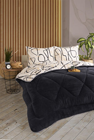 ETE HOMETEX ÇİFT KİŞİLİK LÜX WELSOFT YORGAN SETİ 195X215CM EFEKT ANTRASİT 8696474231963