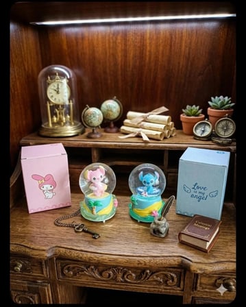 Masaüstü Işıltısı: 11 cm Melodili Pembe & Mavi Kar Küresi İkilisi(dilediğiniz notu hediye paketi üzerine yazılı şeklinde gönderim yapılmaktadır)