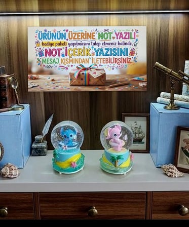 Masaüstü Işıltısı: 11 cm Melodili Pembe & Mavi Kar Küresi İkilisi(dilediğiniz notu hediye paketi üzerine yazılı şeklinde gönderim yapılmaktadır)