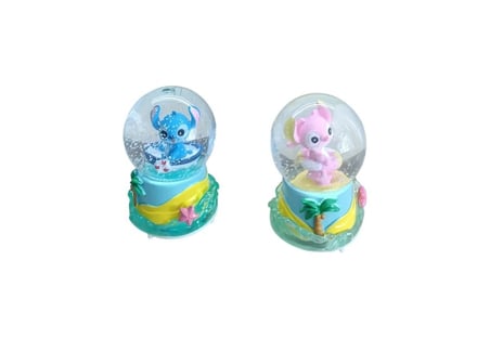 Masaüstü Işıltısı: 11 cm Melodili Pembe & Mavi Kar Küresi İkilisi