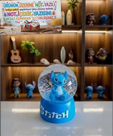 Stitch Işıklı Kar Küresi - 9 cm x 6 cm - Mavi Hediyelik-Dekoratif Kar Küresi(mesajla bildirmeniz halinde dilediğiniz not u hediye paketi üzerine yazılıp gönderim yapılmaktadır)
