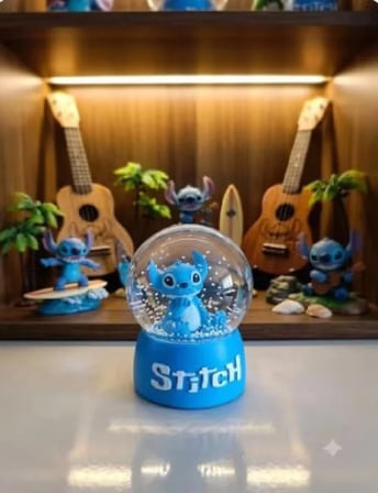Stitch Işıklı Kar Küresi - 9 cm x 6 cm - Mavi Hediyelik-Dekoratif Kar Küresi(mesajla bildirmeniz halinde dilediğiniz not u hediye paketi üzerine yazılıp gönderim yapılmaktadır)