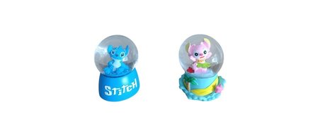9cm-6cm Işıklı pembe ve Mavi renk Hediyelik-Dekoratif 2 li Stitch Kar Küresi