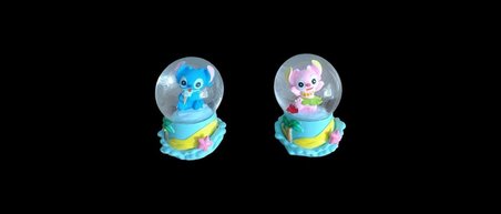9cm-6cm Işıklı pembe ve Mavi renk Hediyelik-Dekoratif 2 li Stitch Kar Küresi