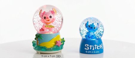 9cm-6cm sarı altlıklı  Işıklı Mavi renk ve (11cm x7 cm) pilli pembe Işıklı Hediyelik-Dekoratif 2 li Stitch Kar Küresi