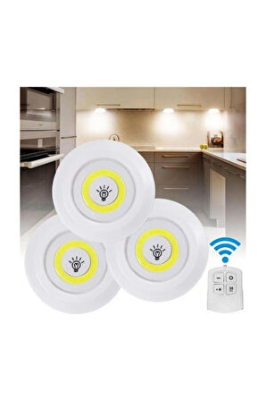 3 Adet Kumandalı Cob Ledli Spot Lamba Led Dolapiçi Gece Lambası