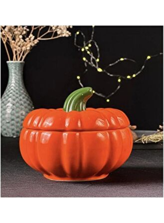 Tasarım Şekerlik Turuncu Balkabağı Şekerlik Kapaklı Şekerlik Pumpkin Şekerlik 13x9 Cm