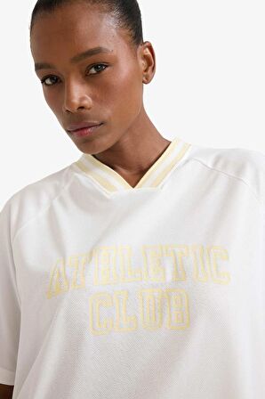 DeFactoFit Oversize Geniş Kalıp Bisiklet Yaka Sporcu Kısa Kollu Tişört