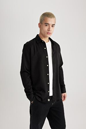 DeFacto Regular Fit Polo Yaka Pamuklu Uzun Kollu Gömlek B4140AX24SPBK81
