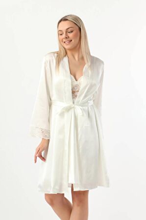 Pierre Cardin Kadın Saten Gecelik Sabahlık Takım-13784