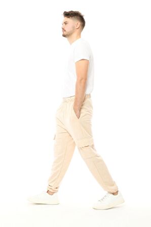 defy's Erkek Kargo Cepli Jogger Eşofman Altı Bej Melanj