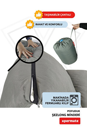 XPERMATE Pofuduk Şezlong Minderi 60x180x12Cm Su İtici,Katlanır,UV Güneş Dayanımı, Fermuar, Antrasit