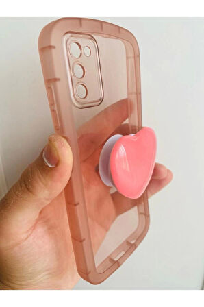Samsung Galaxy A03S Kamera Korumalı Popsocketli Pembe Kılıf