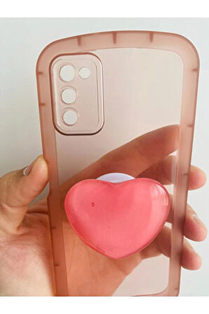 Samsung Galaxy A03S Kamera Korumalı Popsocketli Pembe Kılıf