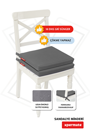 Xpermate Fermuarlı 2'li Sandalye Minderi Su İtici Kumaş 40x40Cm Sünger Sandalye Minderi Bağcıklı Antrasit