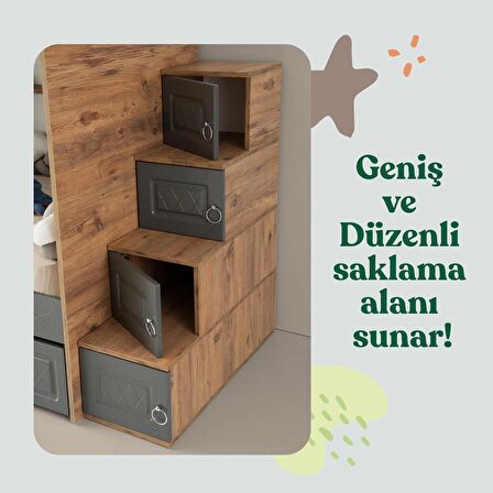 Zümrüt Yavrulu Ranza Antrasit & Ahşap Çelik Destekli MDF Membran Kaplama  %100 MDF