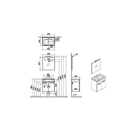 VitrA Ardea 67090 Banyo Dolabı Seti Kapaklı, 60 cm, Altın Meşe