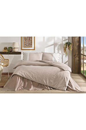 ÖZDİLEK NEVRESİM TAKIMI  RANFORCE 57 TEL ÇİFT KİŞİLİK SOMON NATURAL LINE