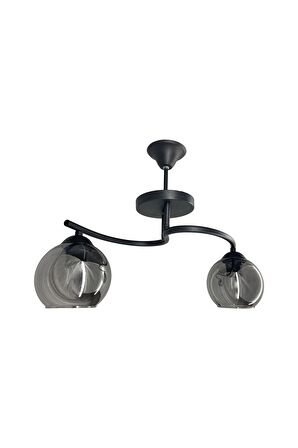 Fuji Siyah 2'li Füme Camlı Avize | Kaliteli Modern Metal Avize