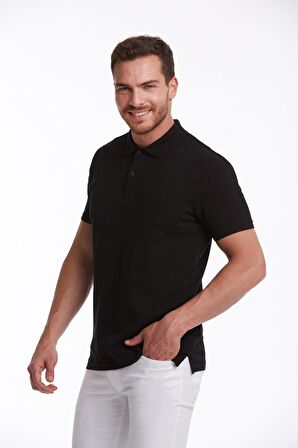 Siyah Regular Fit %100 Pamuk Polo Yaka Tişört | M