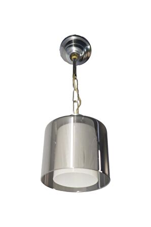 Askı Krom Tekli Füme + Beyaz Camlı Avize | Kaliteli Modern Metal Avize
