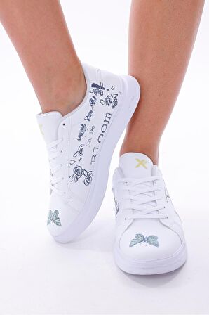 Dijital Baskı Kadın Beyaz - Bloom Desenli Ayakkabı