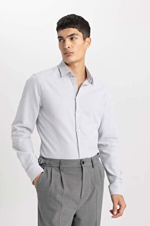 DeFacto Slim Fit Dar Kesim Polo Yaka Petek Dokulu Uzun Kollu Gömlek B6476AX24SPGR221
