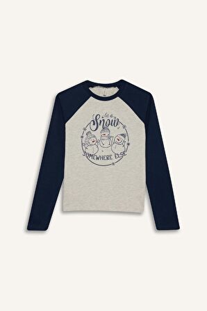 DeFacto Kız Çocuk Yılbaşı Temalı Pijama Takımı Bisiklet Yaka Uzun Kollu Üst Uzun Alt D8797A824AUGR379