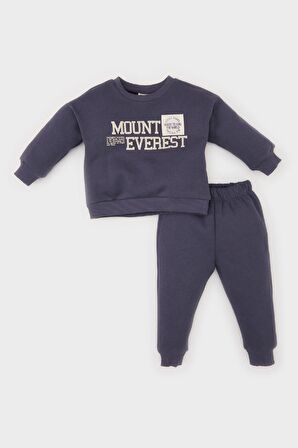 DeFacto Erkek Bebek 2'li Takım Bisiklet Yaka Baskılı Sweatshirt Beli Lastikli Eşofman Altı D6767A524WNAR153