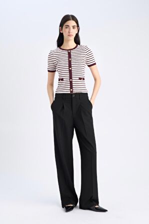 DeFacto Slim Fit Dar Kesim Bisiklet Yaka Çizgili Fitilli Kaşkorse Kısa Kollu Tişört C2566AX25SPBR248