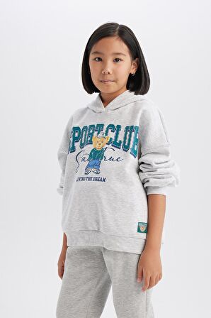 DeFacto Kız Çocuk Oversize Geniş Kalıp Kapüşonlu Baskılı Sweatshirt D4382A824WNGR379
