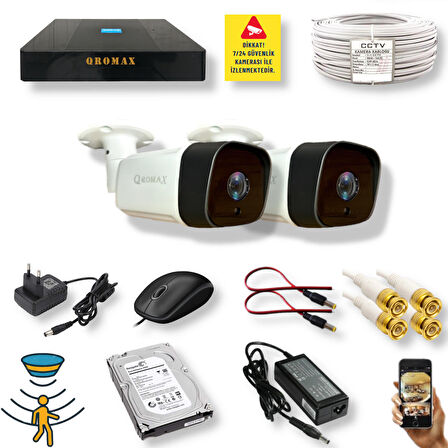 2 Kameralı Set - Hareket Algılayan Gece Görüşlü 36 IR Led 5MP Sony Lensli 1080P Full HD Metal Kasa Güvenlik Kamerası Seti 5236