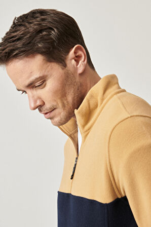 Erkek Karamel-lacı Standart Fit Normal Kesim Günlük Rahat Çift Renkli Polar Spor Sweatshirt