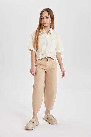 DeFacto Kız Çocuk Barrel Fit Geniş Paça Pamuklu Kemerli Pantolon C0450A824SMBG322