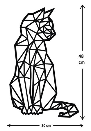 ANSAC METAL Kedi Geometrik Metal Duvar Tablosu 30x48cm Siyah